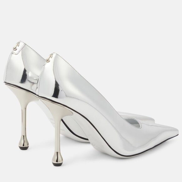 Jimmy Choo IXIA 95MM Mirrored Silver Metallic Leather Pointed Toe Heel Pumps - Picture 4 of 13